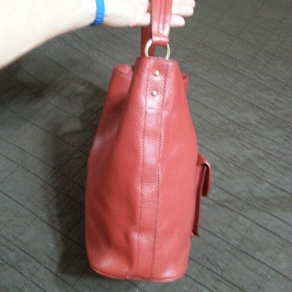 Banana Republic Leather Pebble Hand Bag Top Handle  Purse Red Grain Women - Picture 3 of 15